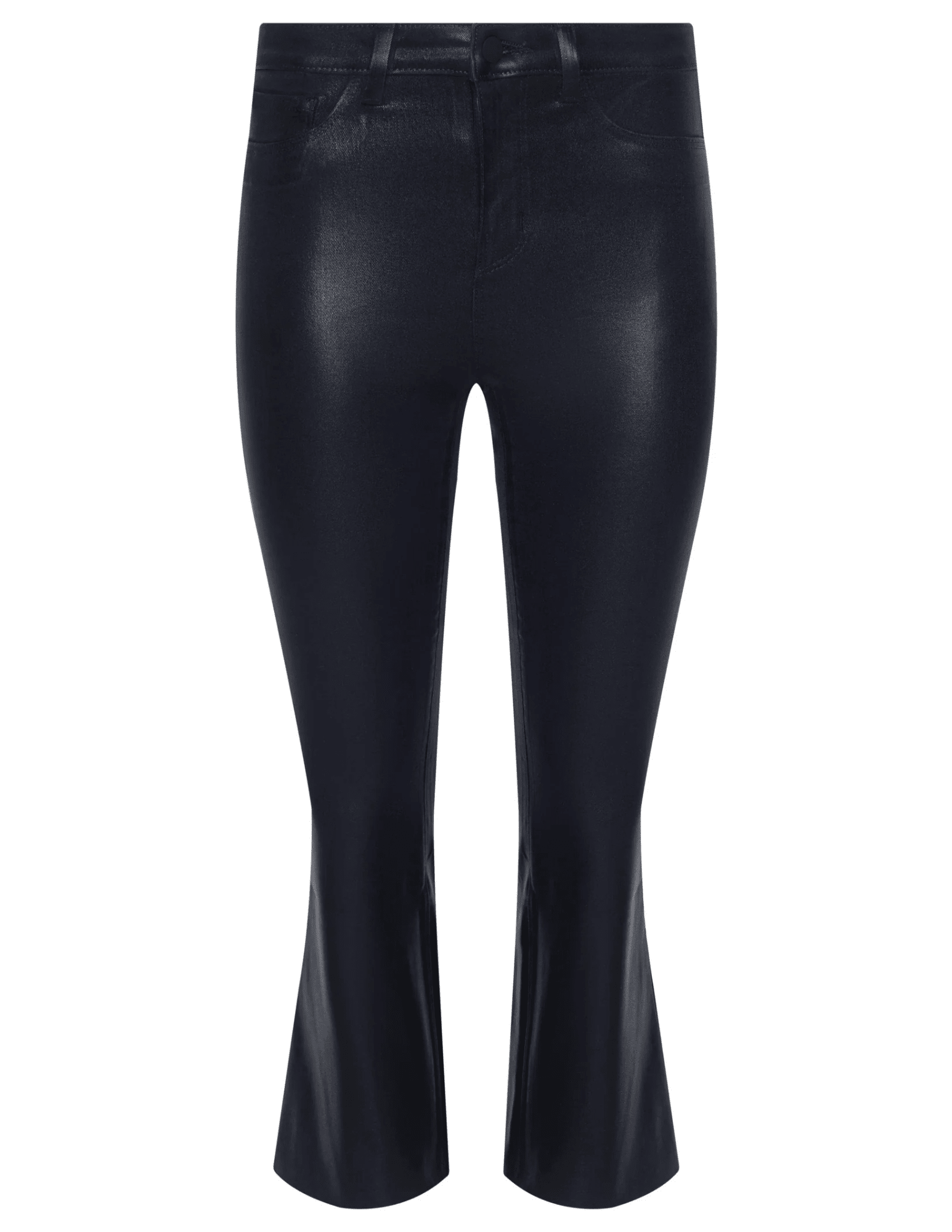 L’AGENCE Kendra High Rise Cropped Coated Jeans in Metro Caoted – Dark Navy Flared Denim Pants 