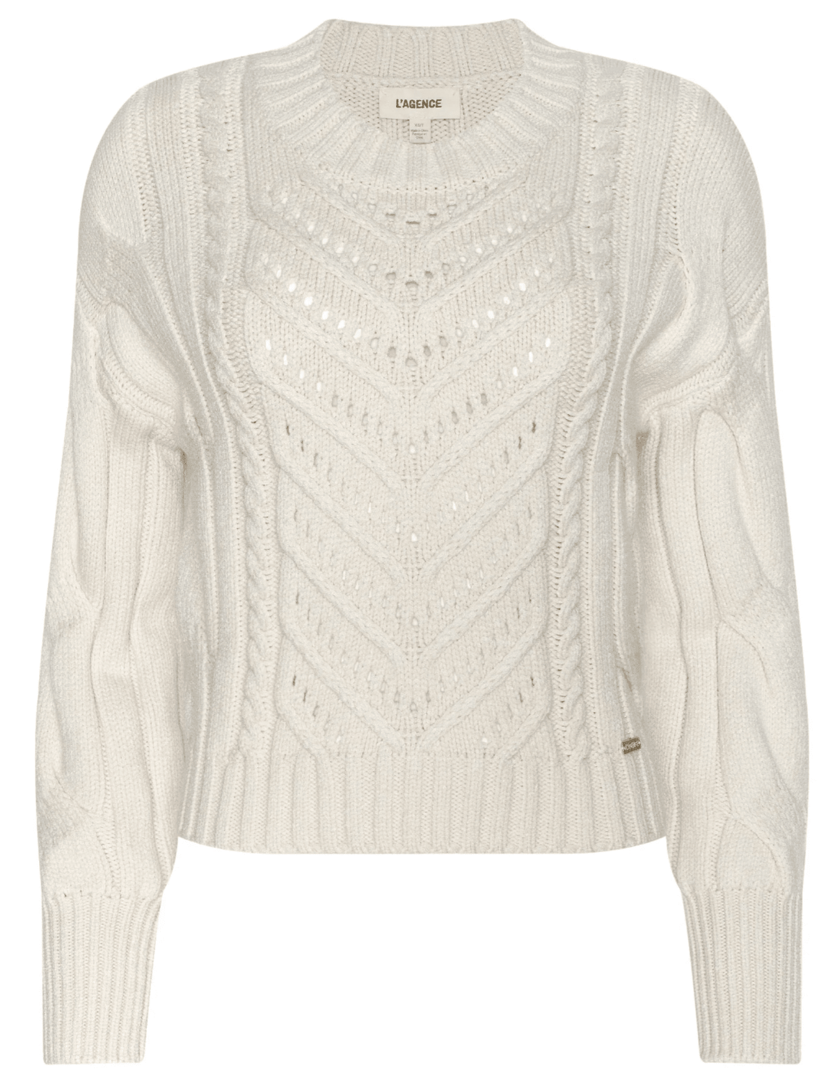 LAGENCE Storm Cable Knit Sweater in Ivory