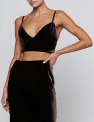 Front view of L'AGENCE Aislin Velvet Bralette Top in Dark Java