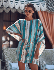 L’AGENCE Alia Cover-Up Tunic in Light Sage Belt Stripe editorial view