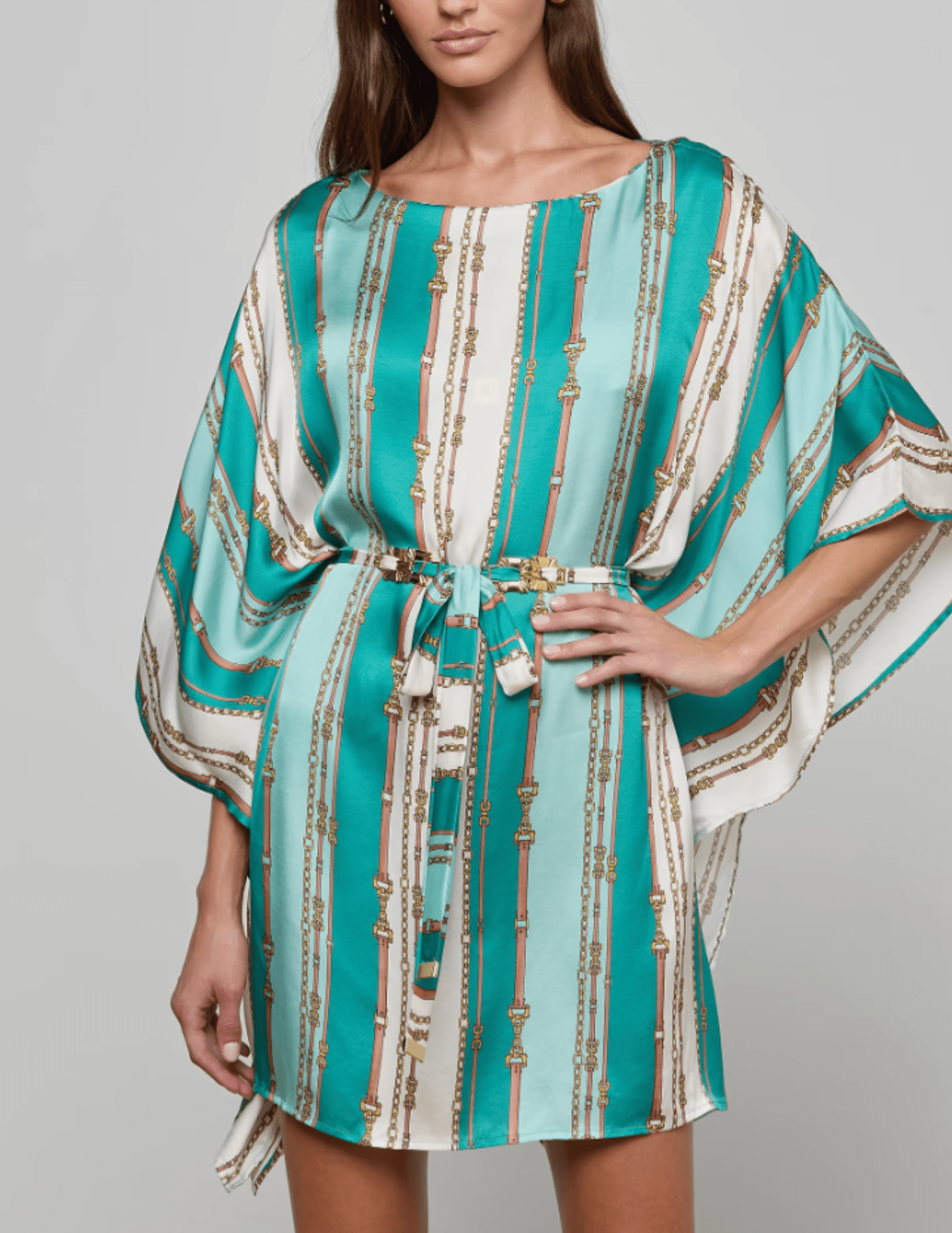 L’AGENCE Alia Cover-Up Tunic in Light Sage Belt Stripe front view