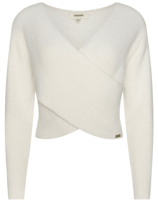 L'AGENCE Antonella Cross Front Sweater in Ivory