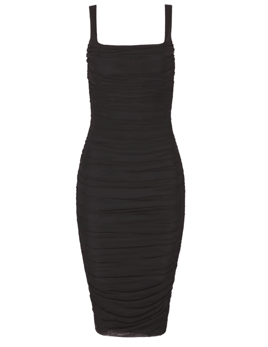 L'AGENCE Anya Shirred Midi Dress in Black