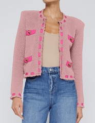 Front view of L'AGENCE Astor Contrast Trim Cardigan in Dusty Pink
