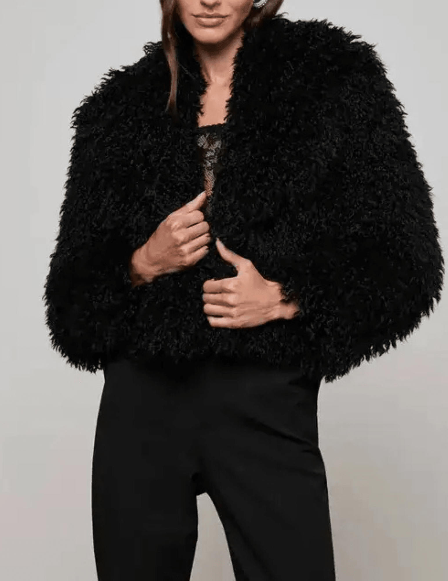 L'AGENCE Aura Crop Faux Fur Jacket in Black