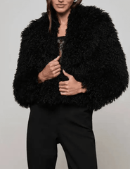 L'AGENCE Aura Crop Faux Fur Jacket in Black