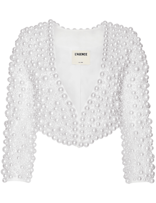 L'AGENCE Belle Pearl Cropped Oversized Jacket in Ivory