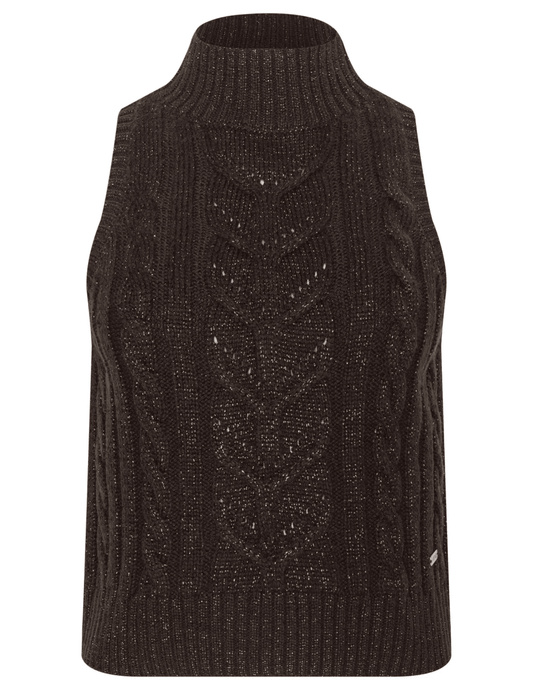 L'AGENCE Bellini Cable Turtleneck Tank in Dark Brown