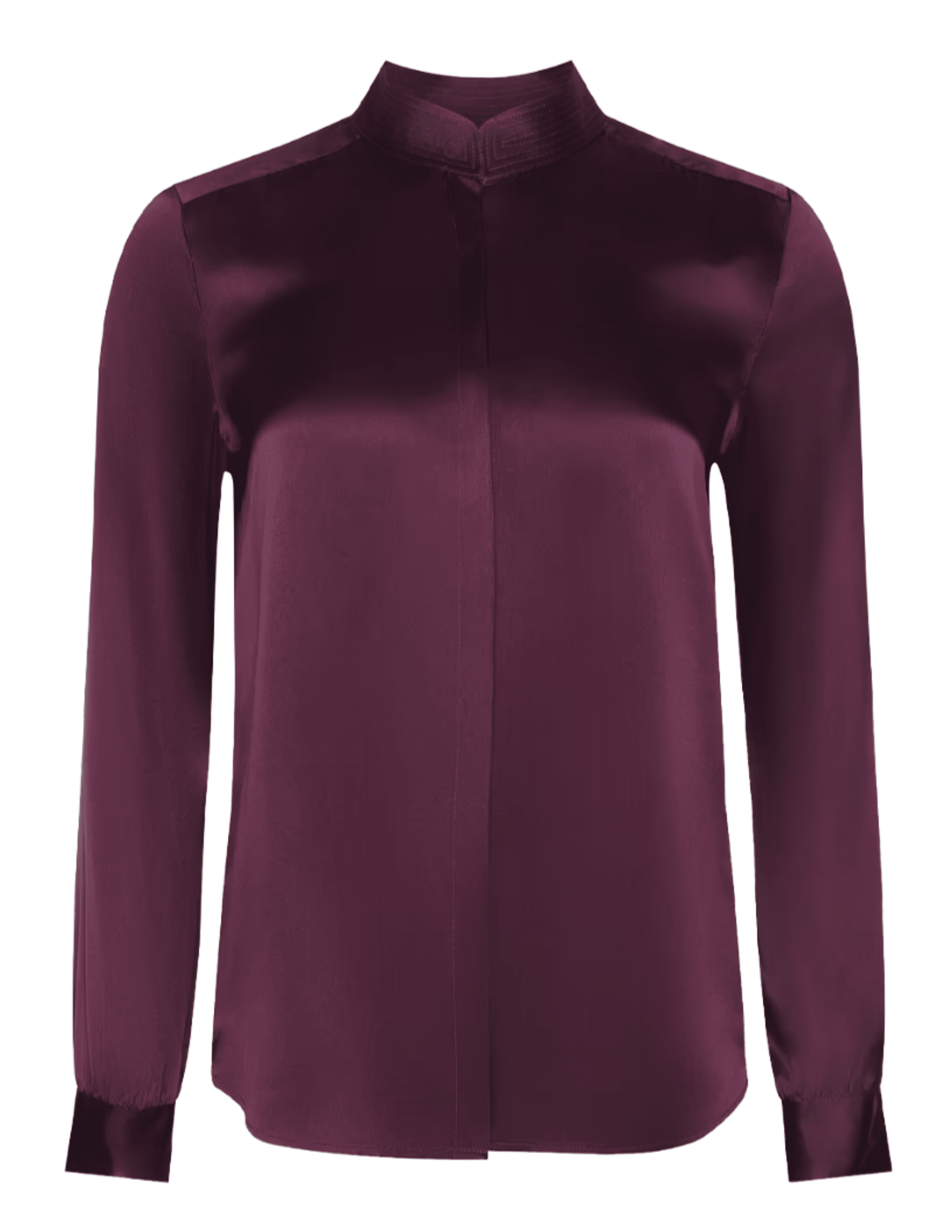 L'AGENCE Bianca Band Collar Blouse in Dark Plum