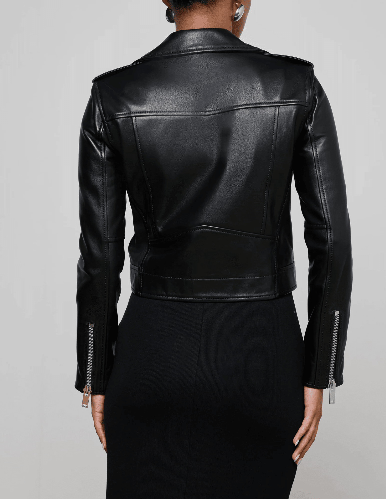 Bback view L'AGENCE Blakely Biker Leather Jacket in Black
