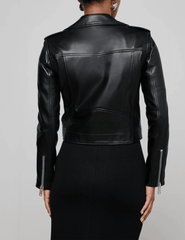 Bback view L'AGENCE Blakely Biker Leather Jacket in Black
