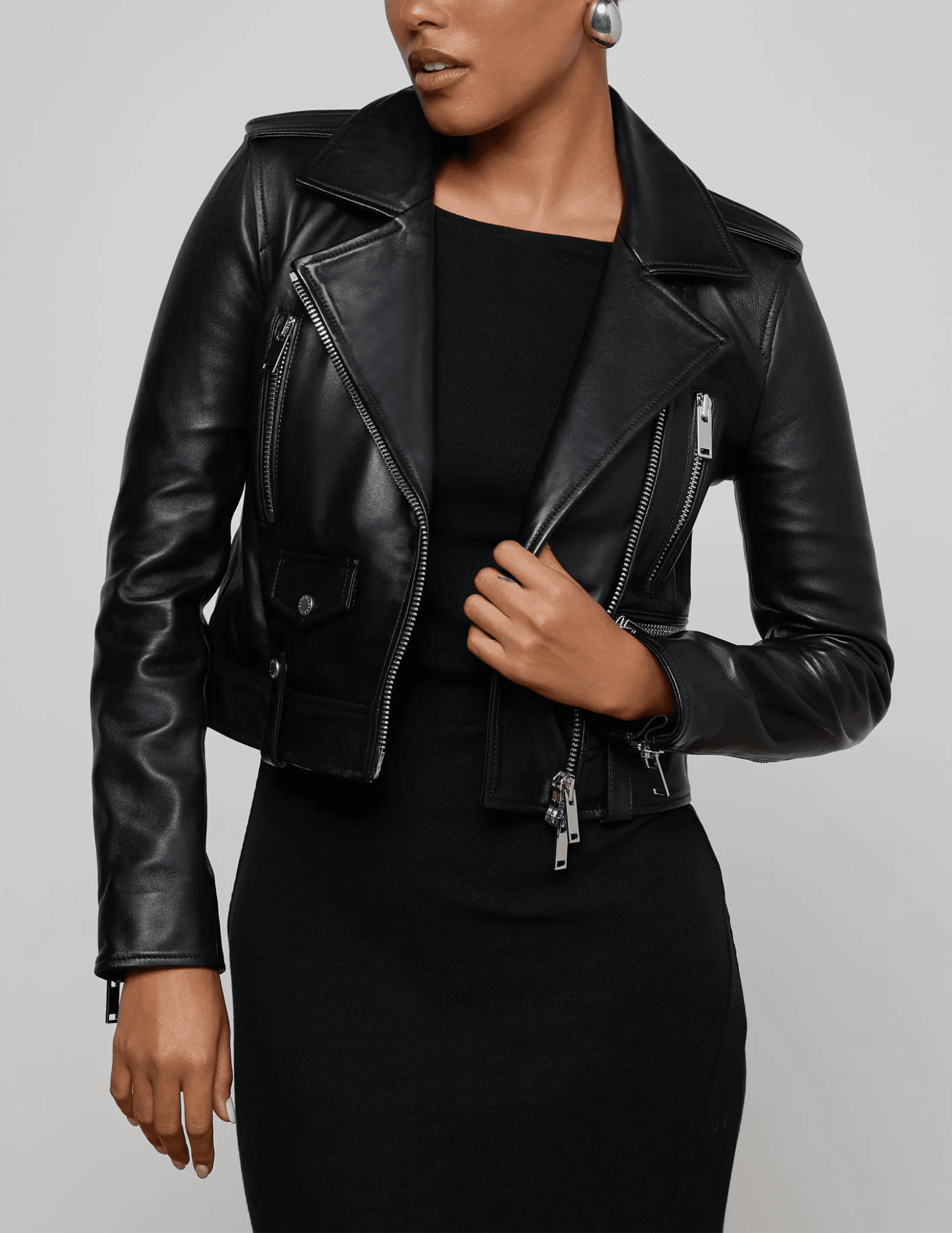 Front L'AGENCE Blakely Biker Leather Jacket in Black