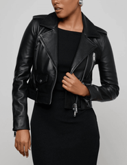 Front L'AGENCE Blakely Biker Leather Jacket in Black