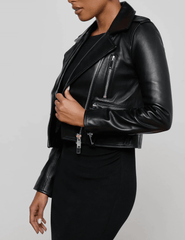 Side view of L'AGENCE Blakely Biker Leather Jacket in Black