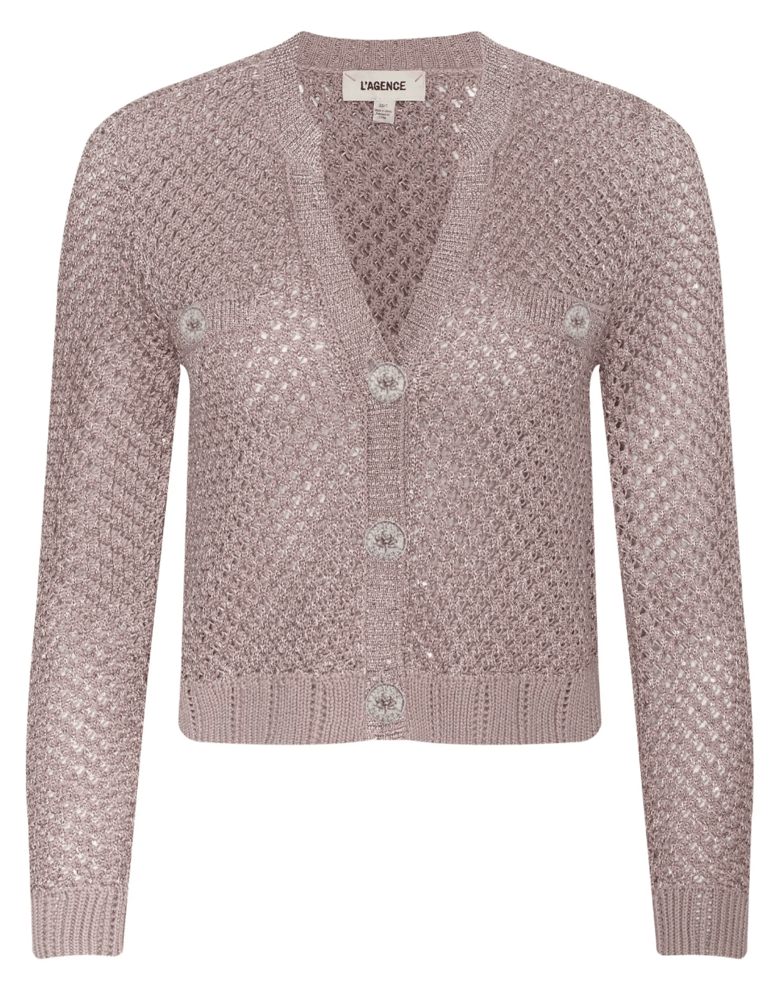 L'AGENCE Blanca Sequin Cropped Sequin Cardigan in Adobe Rose