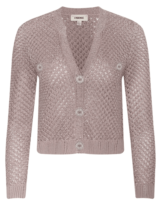 L'AGENCE Blanca Sequin Cropped Sequin Cardigan in Adobe Rose