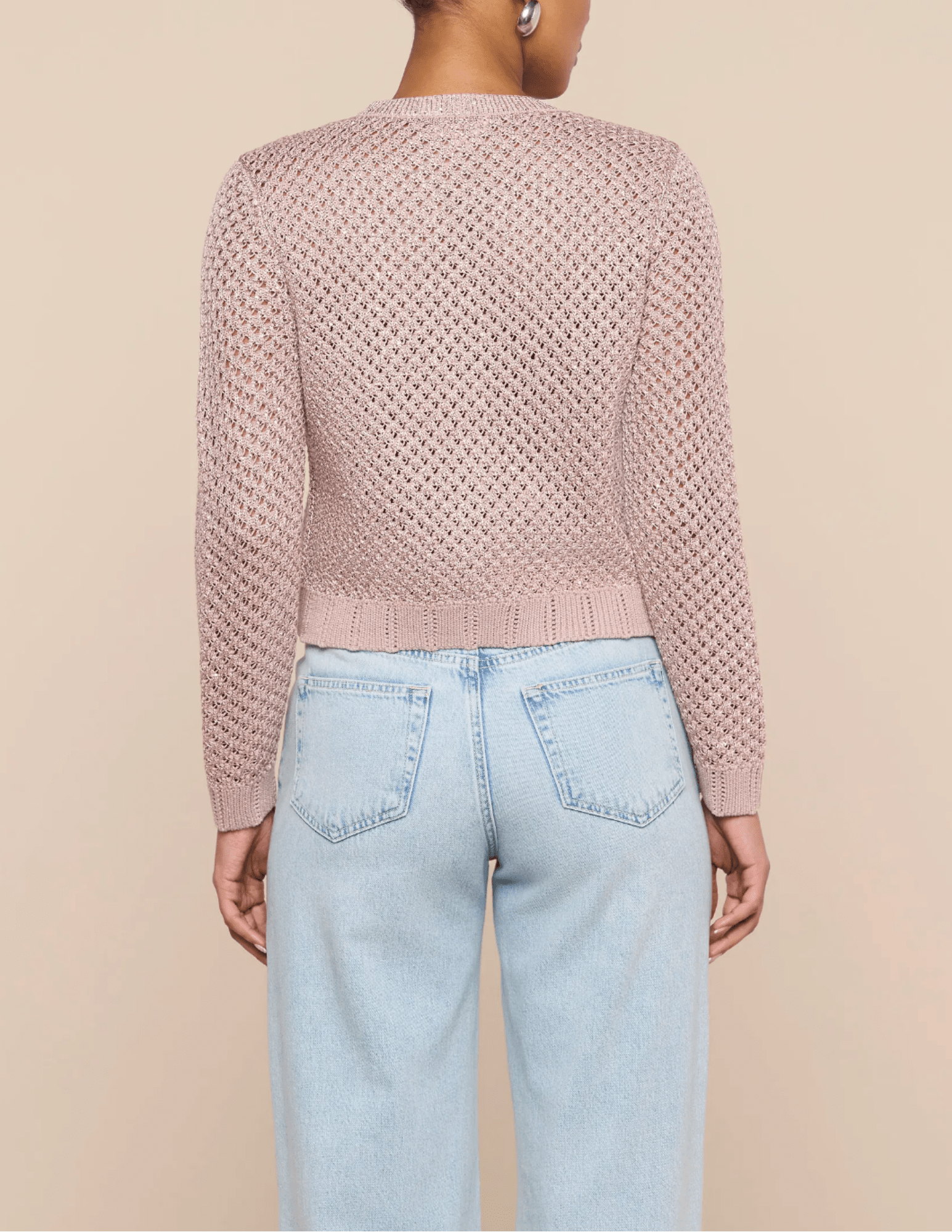 L'AGENCE Blanca Sequin Cropped Sequin Cardigan in Adobe Rose back