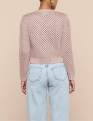 L'AGENCE Blanca Sequin Cropped Sequin Cardigan in Adobe Rose back