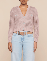 L'AGENCE Blanca Sequin Cropped Sequin Cardigan in Adobe Rose front