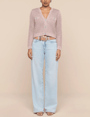 Full body L'AGENCE Blanca Sequin Cropped Sequin Cardigan in Adobe Rose