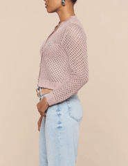 L'AGENCE Blanca Sequin Cropped Sequin Cardigan in Adobe Rose side