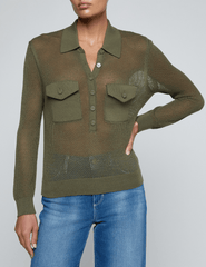 L'AGENCE Carine Pointelle Sweater in Smokey Olive front