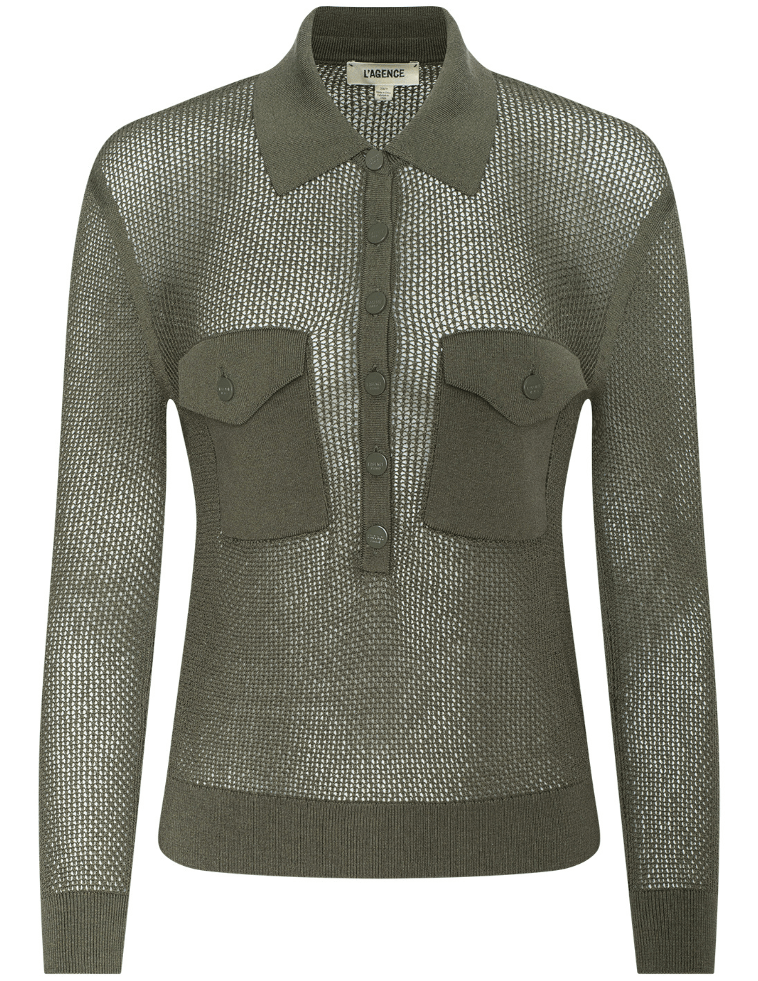 L'AGENCE Carine Pointelle Sweater in Smokey Olive
