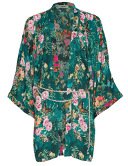 L’AGENCE Caterina Open Front Kimono in green butterfly print
