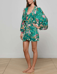 L’AGENCE Caterina Open Front Kimono in green butterfly print side