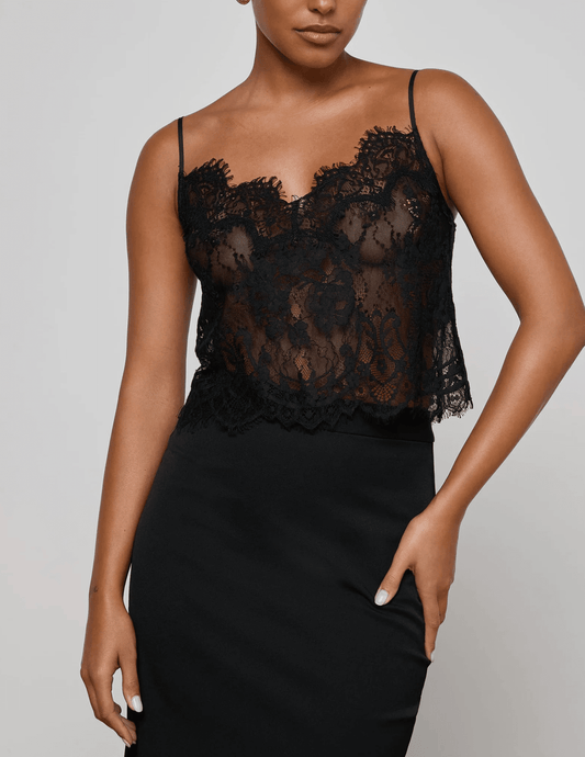 Front view of L'AGENCE Caylee Lace Cami in Black