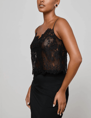 Side view of L'AGENCE Caylee Lace Cami in Black