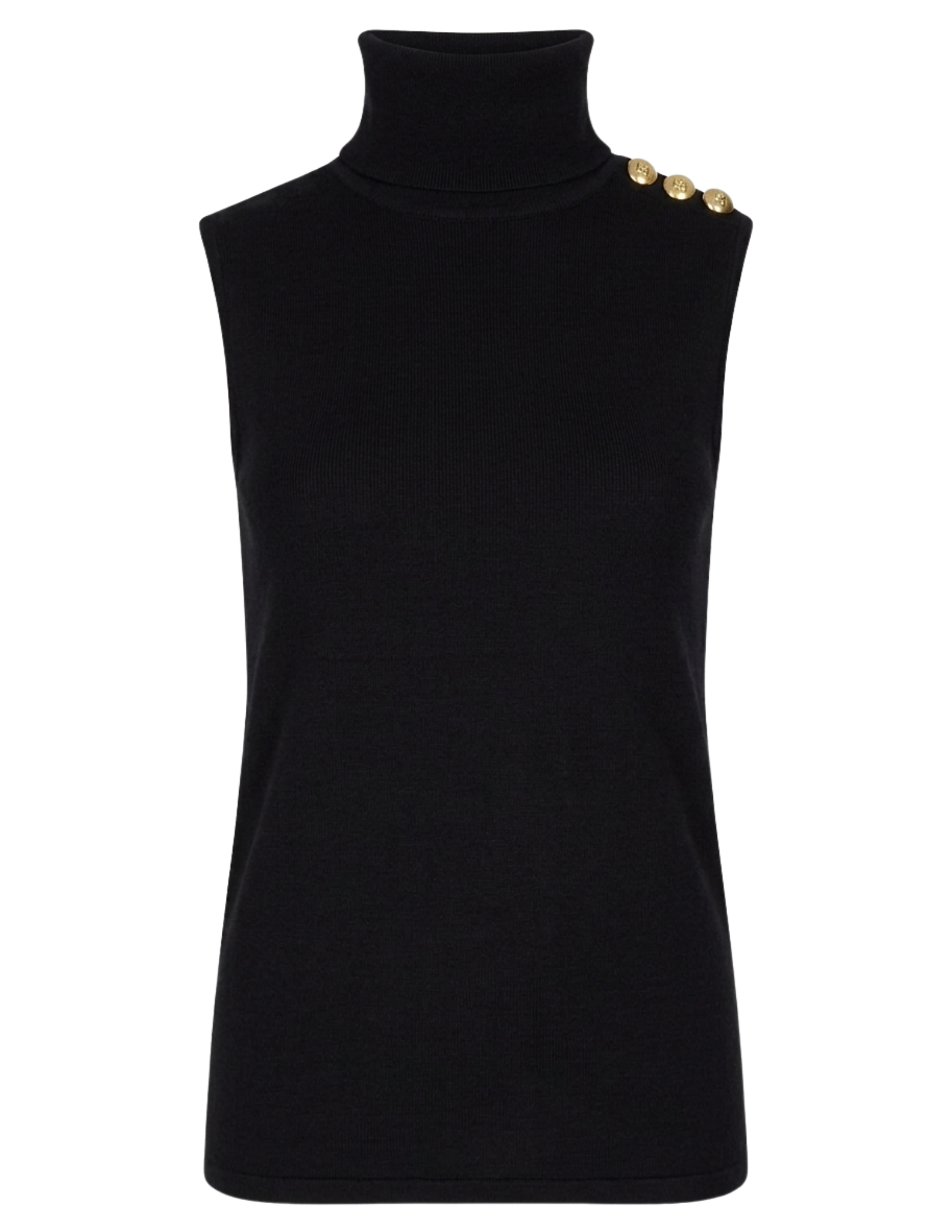 L'AGENCE Ceci Sleeveless Button Turtleneck Tank in Black