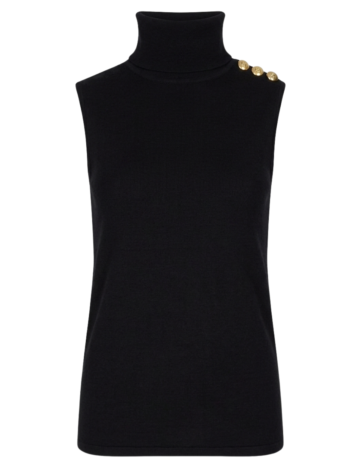 L'AGENCE Ceci Sleeveless Button Turtleneck Tank in Black