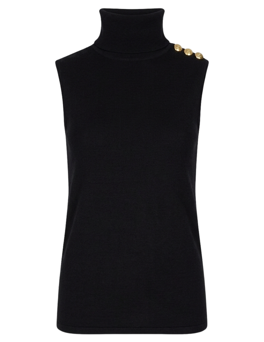 L'AGENCE Ceci Sleeveless Button Turtleneck Tank in Black