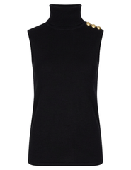 L'AGENCE Ceci Sleeveless Button Turtleneck Tank in Black