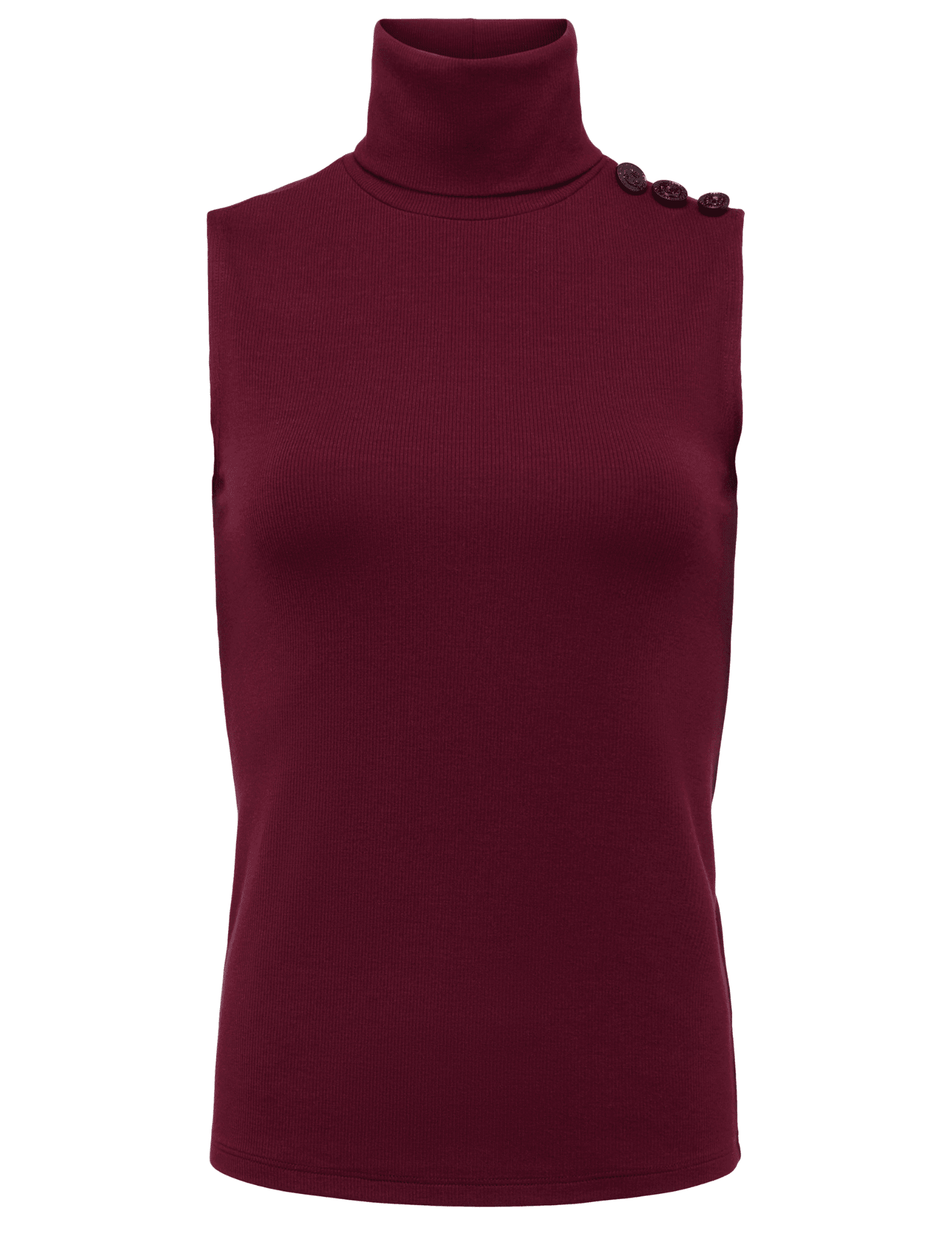 L'AGENCE Ceci Sleeveless Button Turtleneck Tank in Dark Port