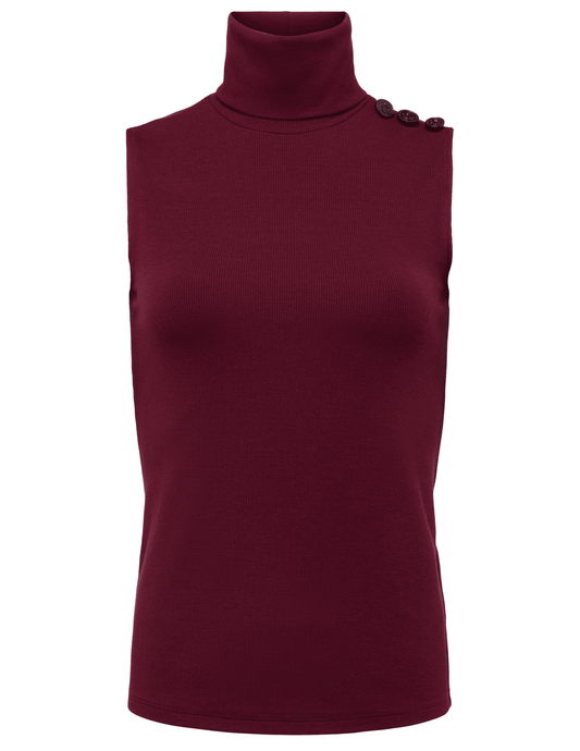 L'AGENCE Ceci Sleeveless Button Turtleneck Tank in Dark Port