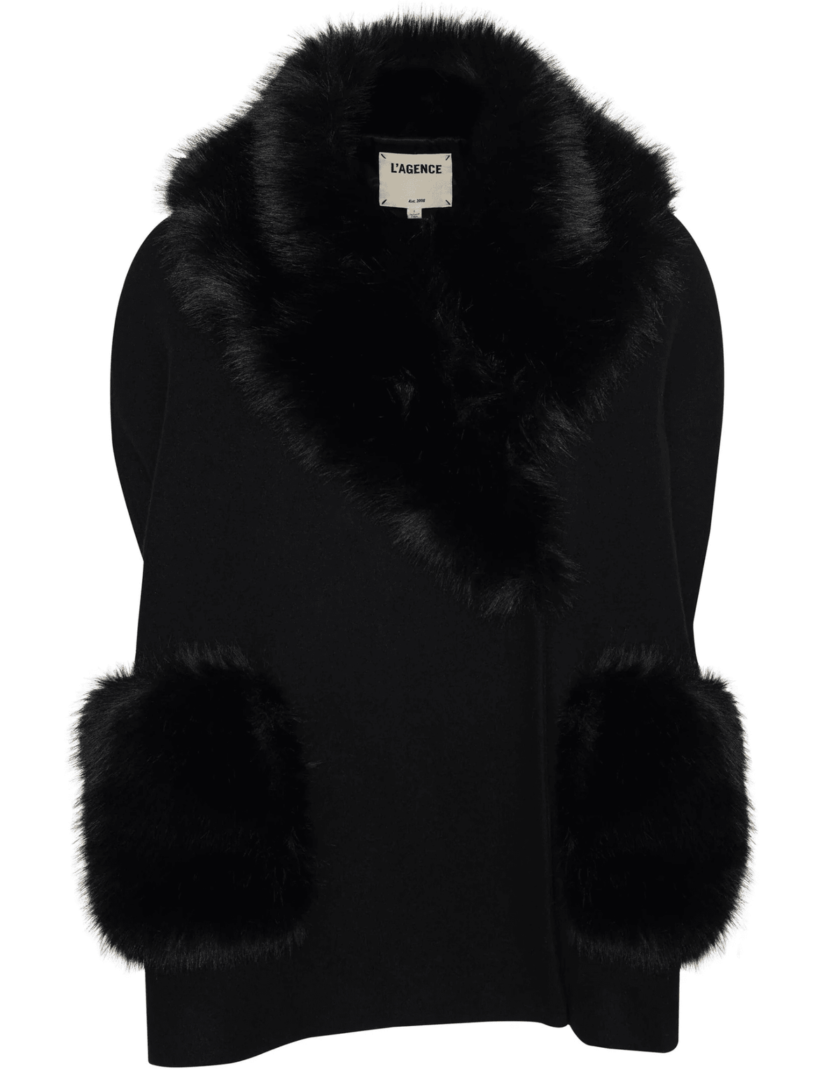 L'AGENCE Chana Faux Fur Collar Cape in Black