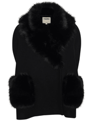 L'AGENCE Chana Faux Fur Collar Cape in Black