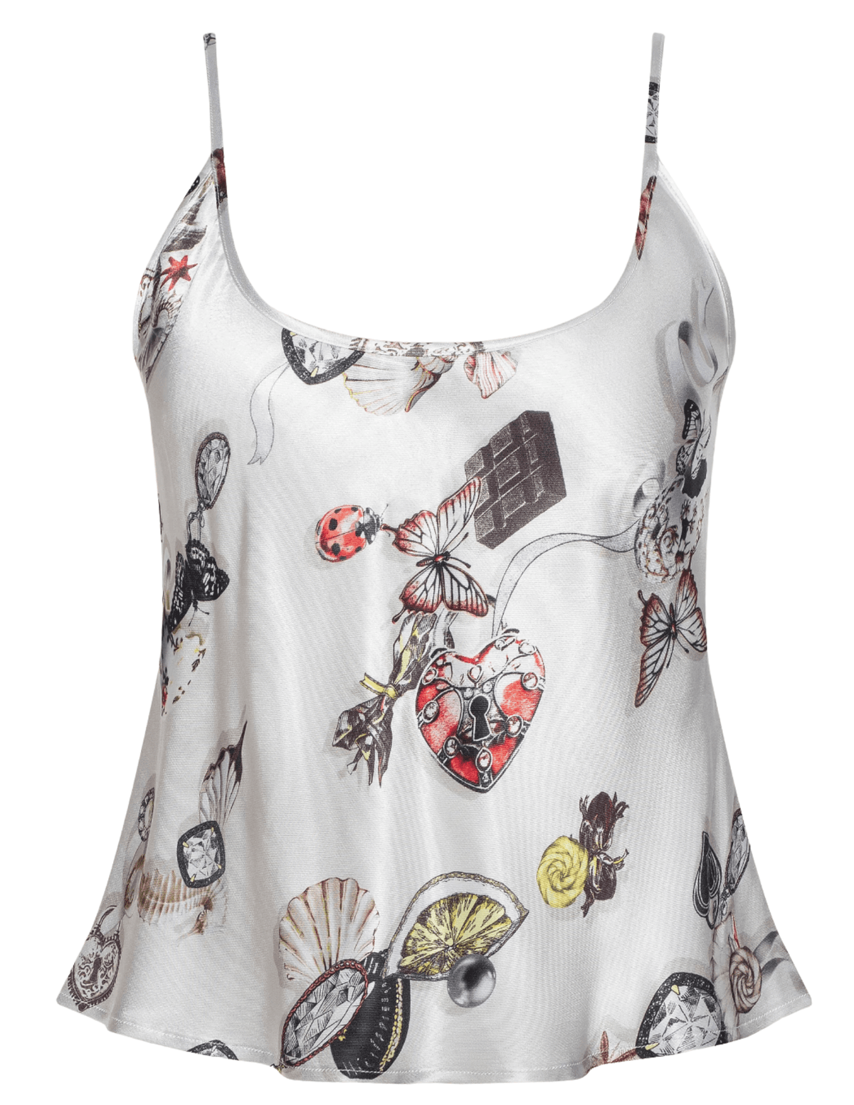 L'AGENCE Charmy Satin Cami in Ecru Multi Lock Butterfly 
