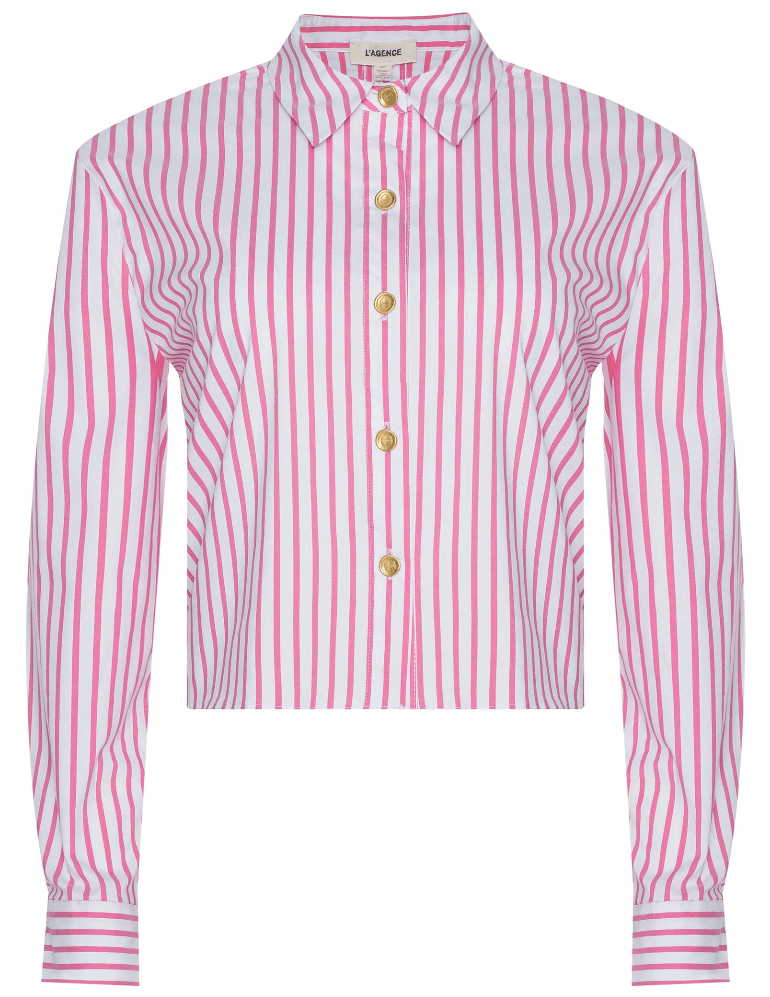 L'AGENCE Cosette Cropped High Low Blouse in Pinktober White Stripe
