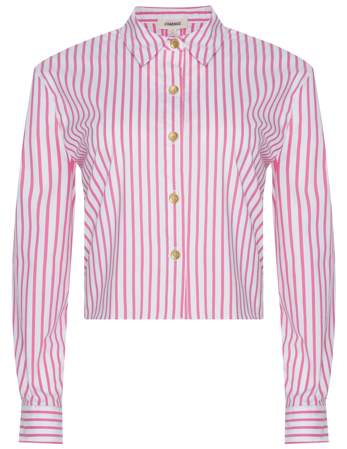L'AGENCE Cosette Cropped High Low Blouse in Pinktober White Stripe