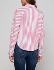 L'AGENCE Cosette Cropped High Low Blouse in Pinktober White Stripe Back