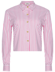 L'AGENCE Cosette Cropped High Low Blouse in Pinktober White Stripe