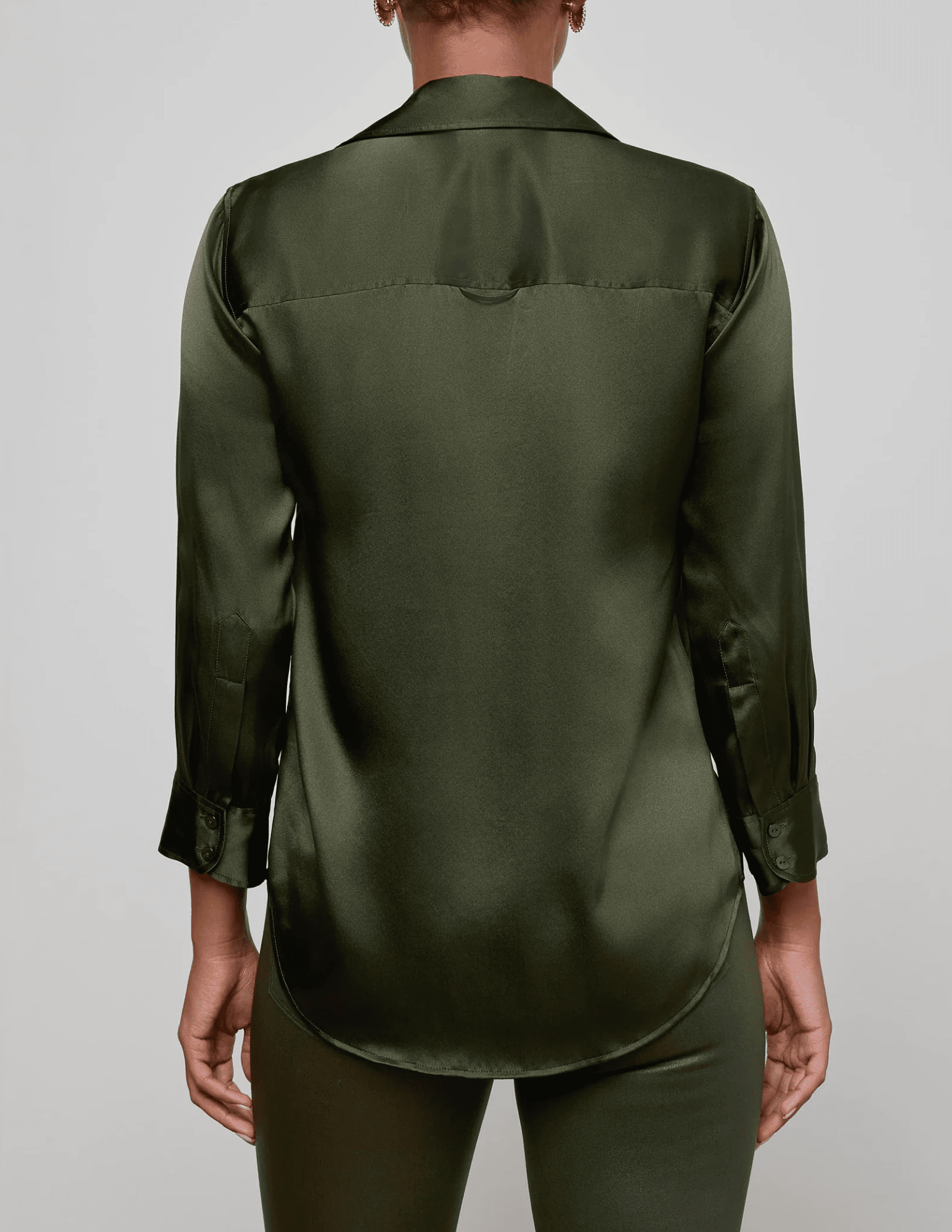 back view of 'AGENCE Dani Three Quarter Sleeve Blouse in Deep Olive