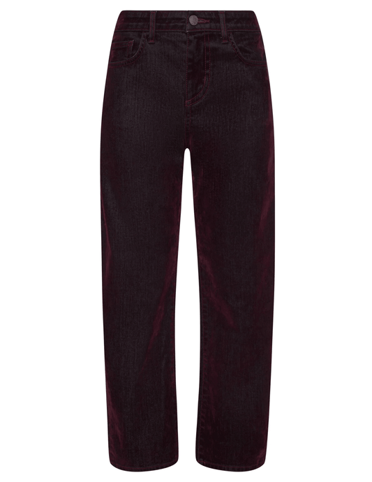 L'AGENCE Dolores Low Rise Bow Leg Burnout Velvet Jeans in Bordeaux