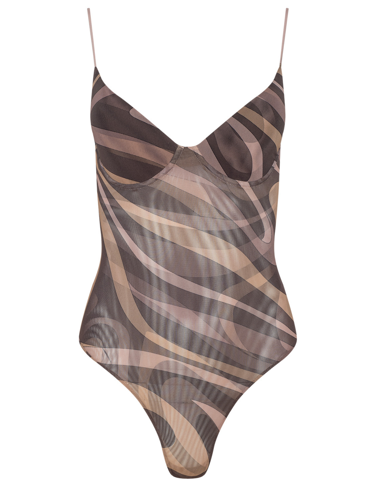 L'AGENCE Elowen Underwire Mesh Bodysuit in Sepia Abstract Swirl
