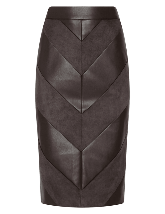L’AGENCE Erma Patchwork Chevron Midi Skirt – Dark Brown