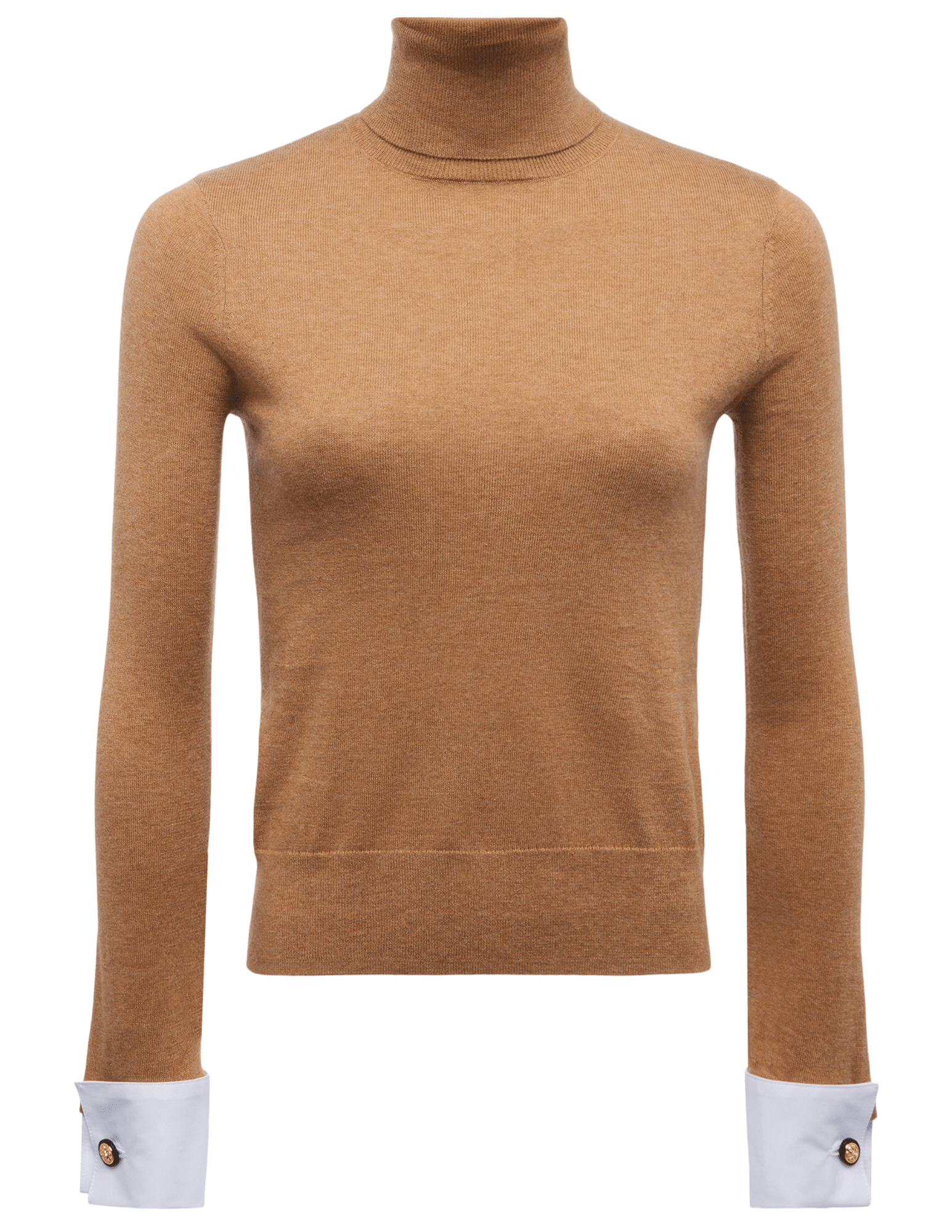 L’AGENCE Flora Poplin Cuff Turtleneck in Chestnut White