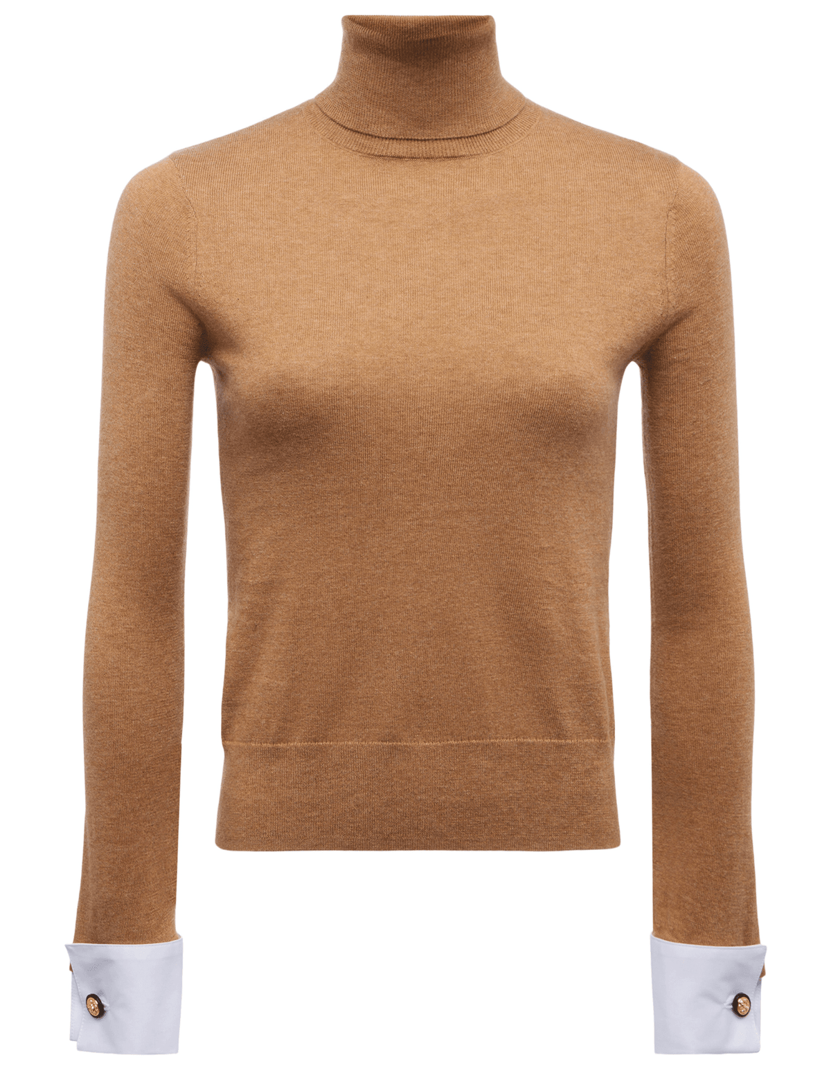 L’AGENCE Flora Poplin Cuff Turtleneck in Chestnut White